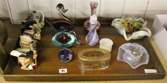 Collection of glass, toby jugs etc